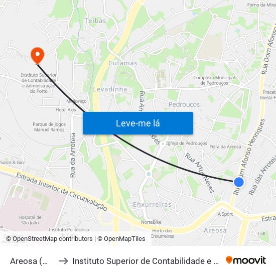Areosa (Mercado) to Instituto Superior de Contabilidade e Administração do Porto map