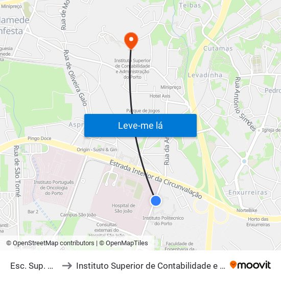 Esc. Sup. Educação to Instituto Superior de Contabilidade e Administração do Porto map