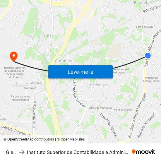 Giesta to Instituto Superior de Contabilidade e Administração do Porto map