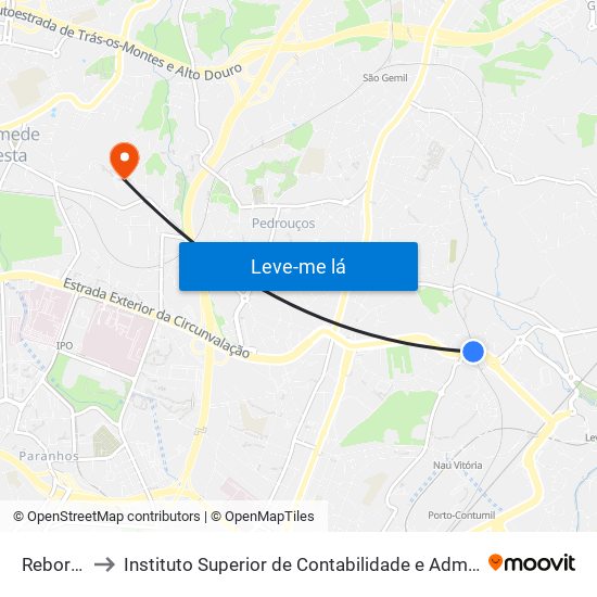 Rebordãos to Instituto Superior de Contabilidade e Administração do Porto map