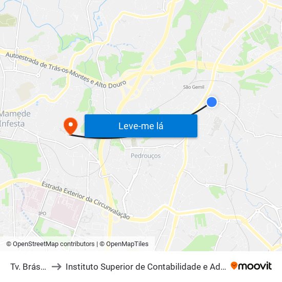 Tv. Brás Oleiro to Instituto Superior de Contabilidade e Administração do Porto map