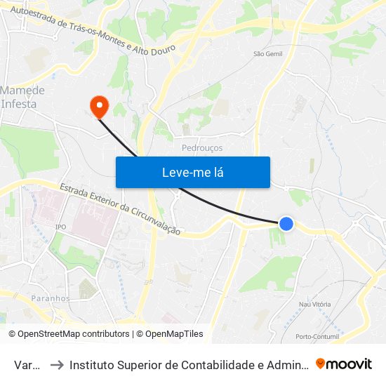 Varziela to Instituto Superior de Contabilidade e Administração do Porto map