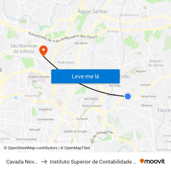 Cavada Nova | Calvário to Instituto Superior de Contabilidade e Administração do Porto map