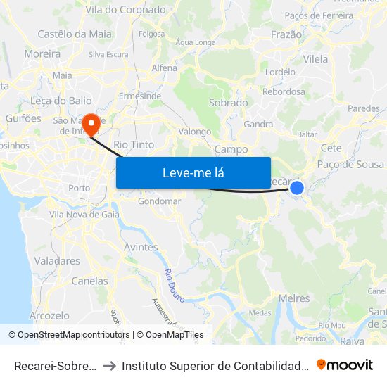 Recarei-Sobreira (Estação) to Instituto Superior de Contabilidade e Administração do Porto map