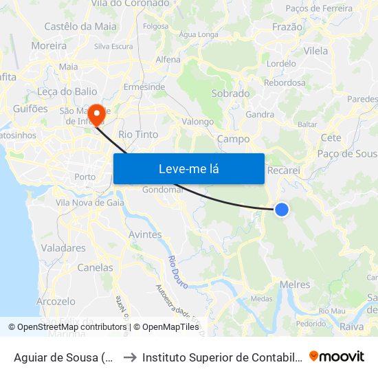 Aguiar de Sousa (Portela de Boncinhos) to Instituto Superior de Contabilidade e Administração do Porto map