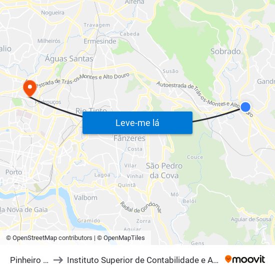 Pinheiro Manso to Instituto Superior de Contabilidade e Administração do Porto map