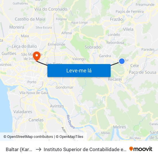 Baltar (Kartódromo) to Instituto Superior de Contabilidade e Administração do Porto map
