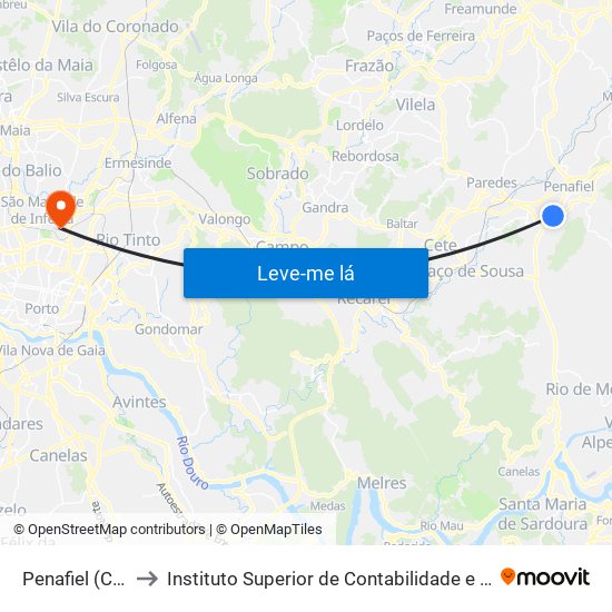 Penafiel (Cemitério) to Instituto Superior de Contabilidade e Administração do Porto map