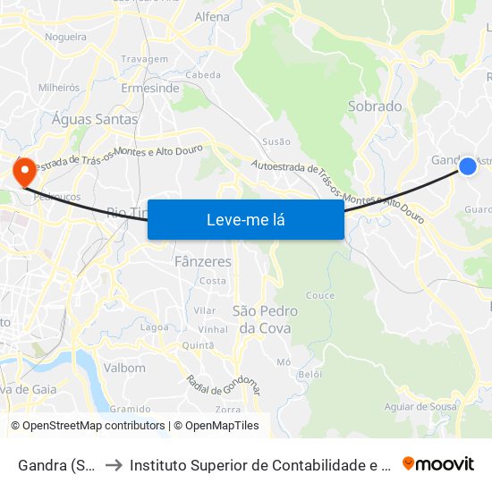 Gandra (S. Miguel) to Instituto Superior de Contabilidade e Administração do Porto map