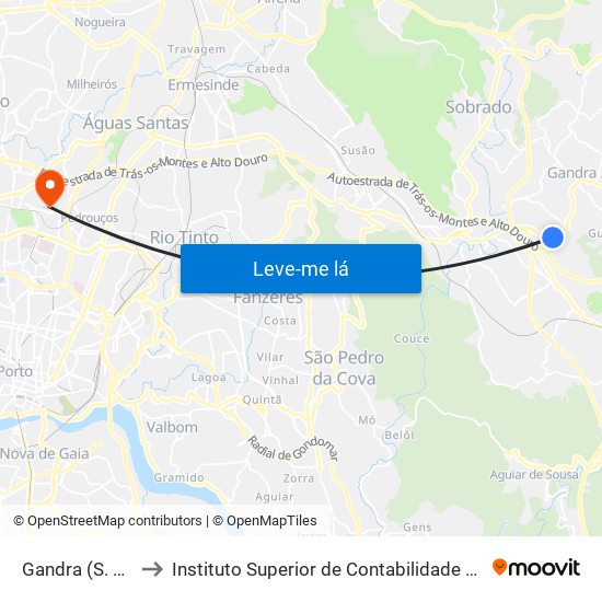Gandra (S.Sebastião) to Instituto Superior de Contabilidade e Administração do Porto map