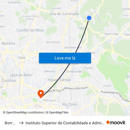 Borralhas to Instituto Superior de Contabilidade e Administração do Porto map