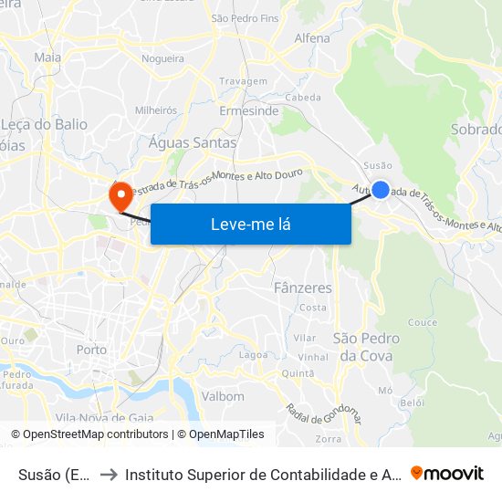 Susão (Estação) to Instituto Superior de Contabilidade e Administração do Porto map