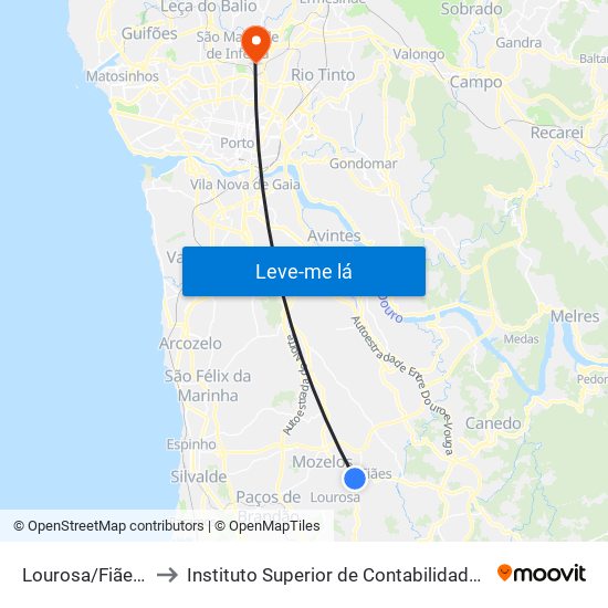 Lourosa/Fiães (Interface) to Instituto Superior de Contabilidade e Administração do Porto map