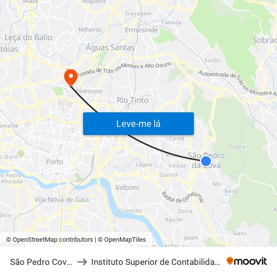 São Pedro Cova (Rio Ferreira) to Instituto Superior de Contabilidade e Administração do Porto map