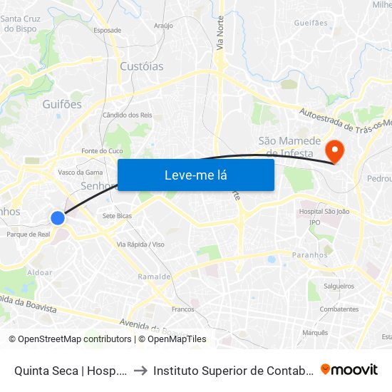 Quinta Seca | Hosp. Pedro Hispano (Metro) to Instituto Superior de Contabilidade e Administração do Porto map