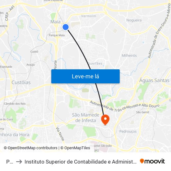 Psp to Instituto Superior de Contabilidade e Administração do Porto map