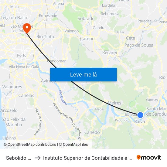 Sebolido Cruzeiro to Instituto Superior de Contabilidade e Administração do Porto map