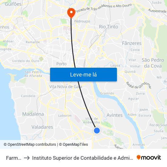 Farmácia to Instituto Superior de Contabilidade e Administração do Porto map