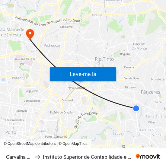 Carvalha de Baixo to Instituto Superior de Contabilidade e Administração do Porto map