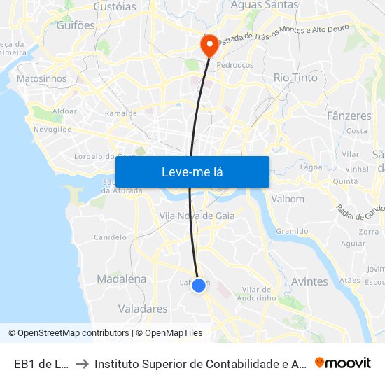EB1 de Laborim to Instituto Superior de Contabilidade e Administração do Porto map