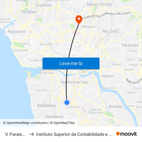 V. Paraíso Capela to Instituto Superior de Contabilidade e Administração do Porto map