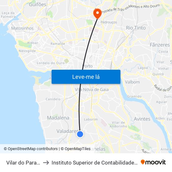 Vilar do Paraíso Calçada to Instituto Superior de Contabilidade e Administração do Porto map