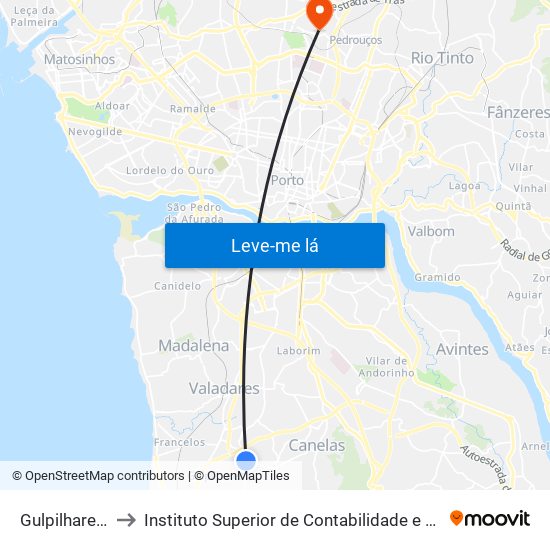 Gulpilhares - Viúva to Instituto Superior de Contabilidade e Administração do Porto map