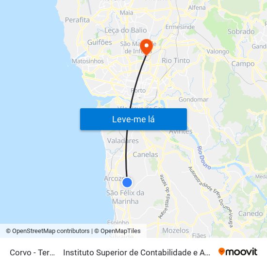Corvo - Terreirinho to Instituto Superior de Contabilidade e Administração do Porto map