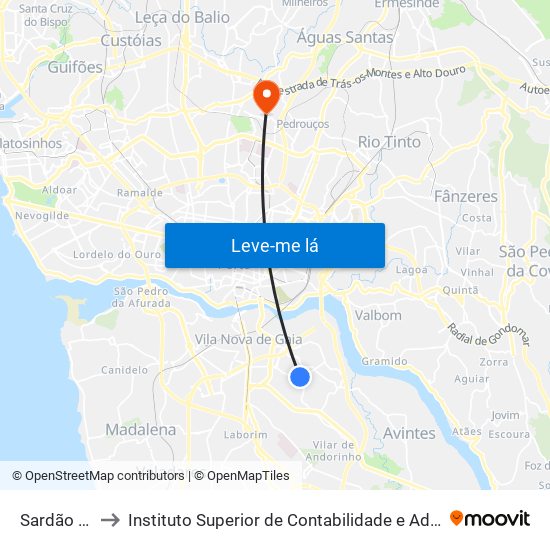 Sardão (Cruz.) to Instituto Superior de Contabilidade e Administração do Porto map
