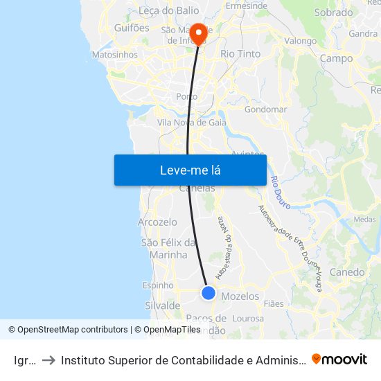 Igreja to Instituto Superior de Contabilidade e Administração do Porto map