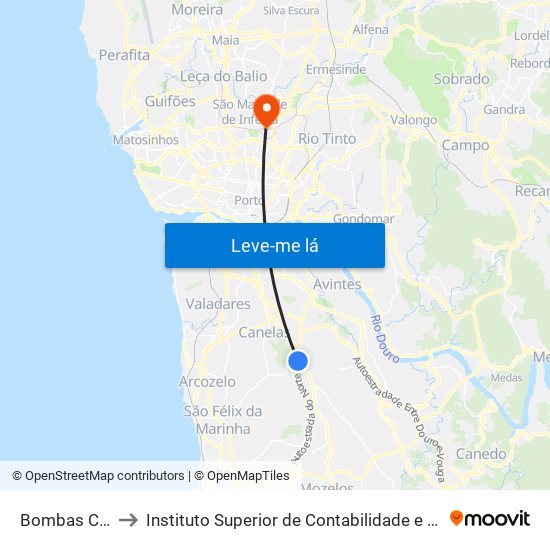 Bombas Carvalhos to Instituto Superior de Contabilidade e Administração do Porto map