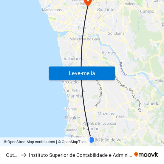 Outeiro to Instituto Superior de Contabilidade e Administração do Porto map
