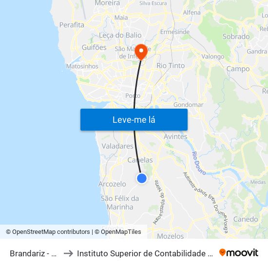 Brandariz - Confeitaria to Instituto Superior de Contabilidade e Administração do Porto map