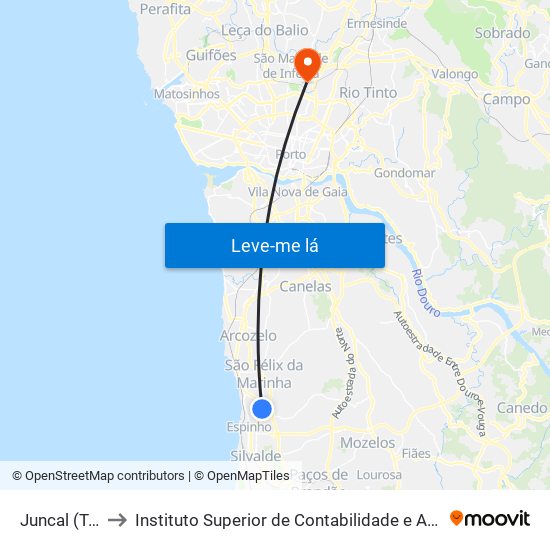 Juncal (Tanque) to Instituto Superior de Contabilidade e Administração do Porto map