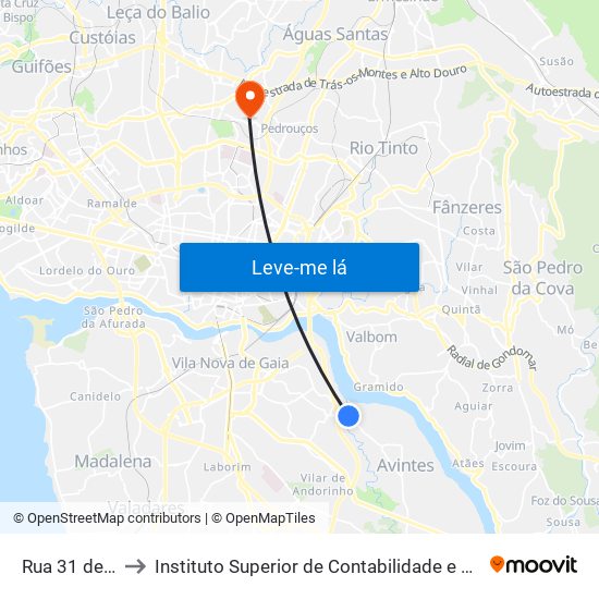 Rua 31 de Janeiro to Instituto Superior de Contabilidade e Administração do Porto map