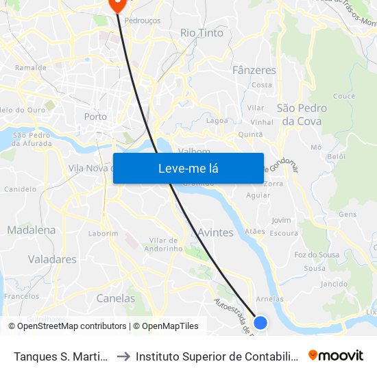 Tanques S. Martinho - S. MARTINHO to Instituto Superior de Contabilidade e Administração do Porto map