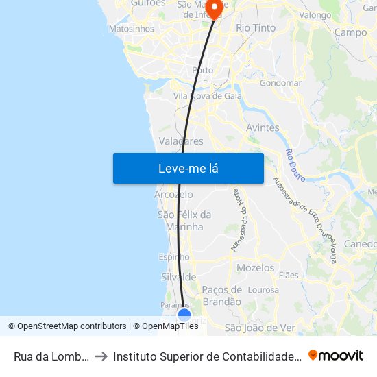 Rua da Lomba to Instituto Superior de Contabilidade e Administração do Porto map