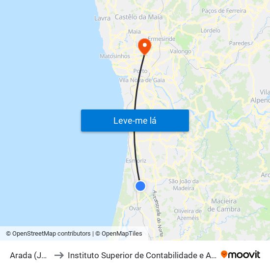 Arada (Jogal) - B to Instituto Superior de Contabilidade e Administração do Porto map