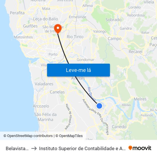 Belavista - Fioso to Instituto Superior de Contabilidade e Administração do Porto map