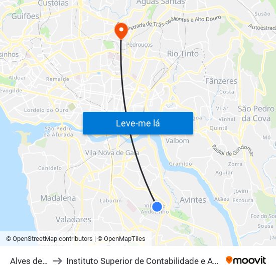Alves de Sousa to Instituto Superior de Contabilidade e Administração do Porto map