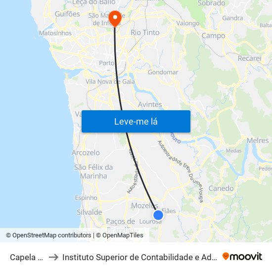 Capela Almas to Instituto Superior de Contabilidade e Administração do Porto map