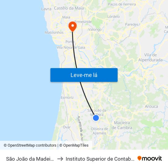 São João da Madeira (Terminal Rodoviário) to Instituto Superior de Contabilidade e Administração do Porto map