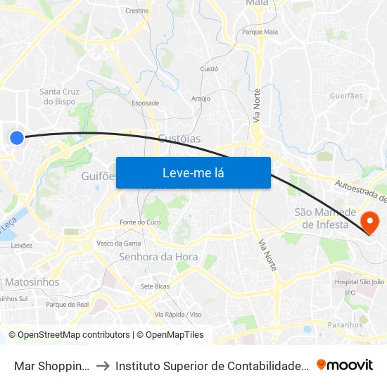 Mar Shopping Nascente to Instituto Superior de Contabilidade e Administração do Porto map