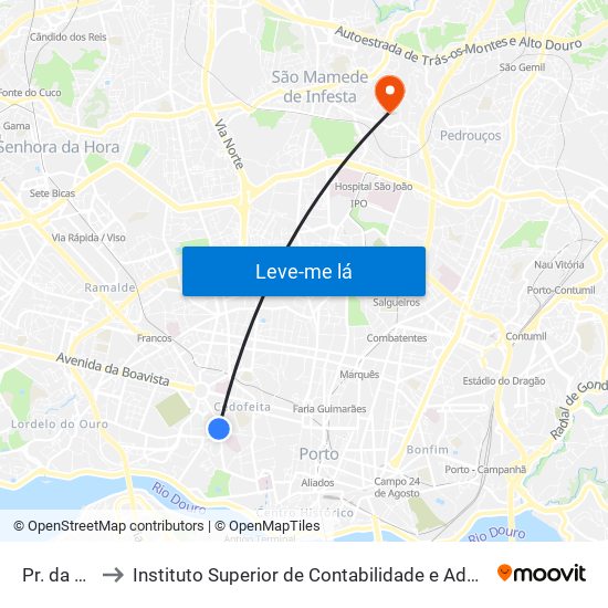Pr. da Galiza to Instituto Superior de Contabilidade e Administração do Porto map
