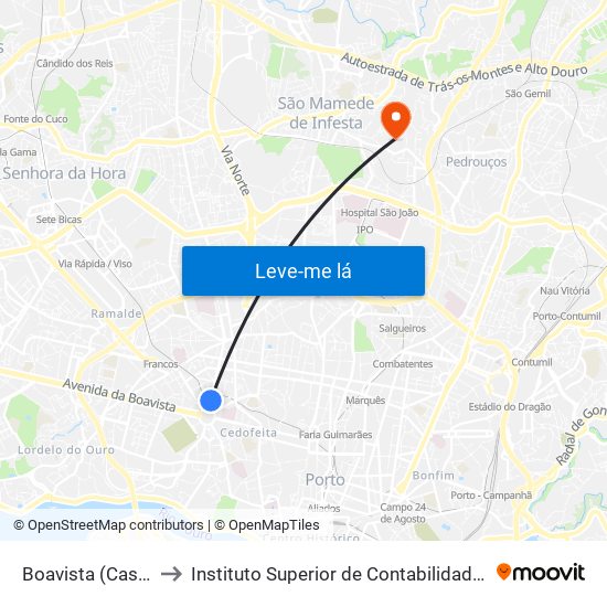 Boavista (Casa da Música) to Instituto Superior de Contabilidade e Administração do Porto map