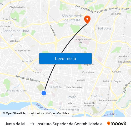 Junta de Massarelos to Instituto Superior de Contabilidade e Administração do Porto map
