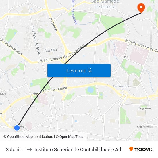 Sidónio Pais to Instituto Superior de Contabilidade e Administração do Porto map