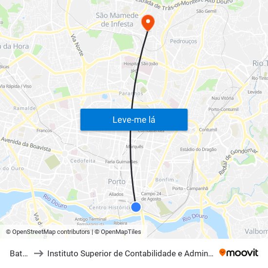 Batalha to Instituto Superior de Contabilidade e Administração do Porto map
