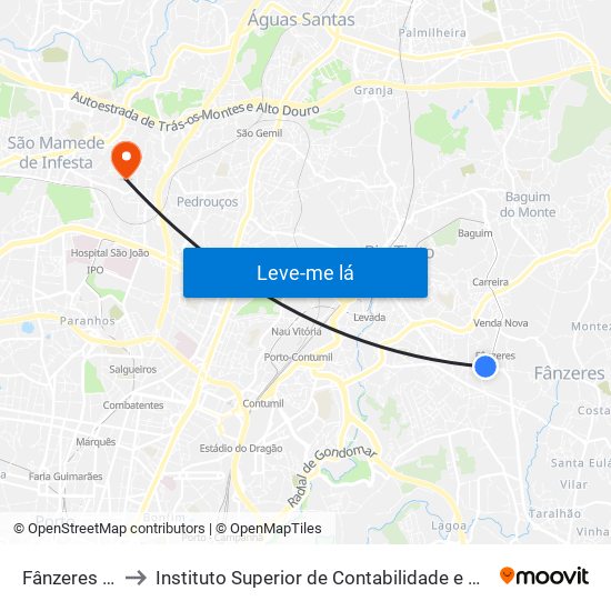 Fânzeres (Metro) to Instituto Superior de Contabilidade e Administração do Porto map