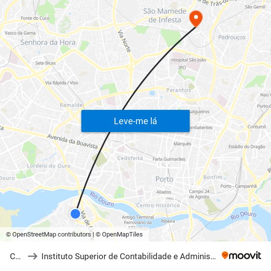Chãs to Instituto Superior de Contabilidade e Administração do Porto map